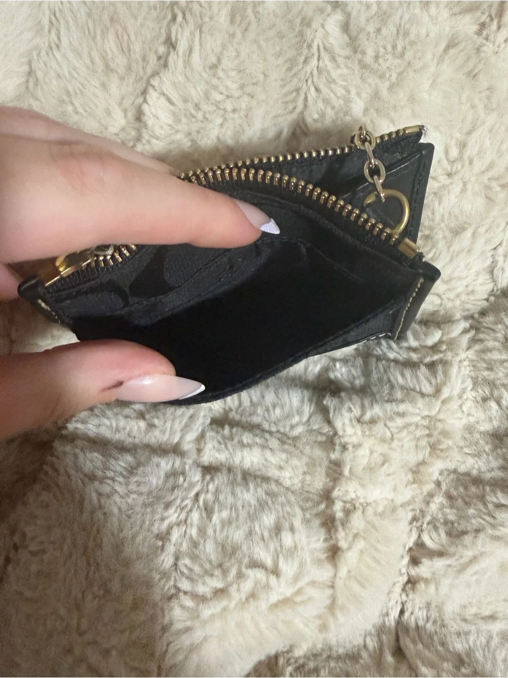 Coach Black Signature Canvas Card Holder with Key Ring